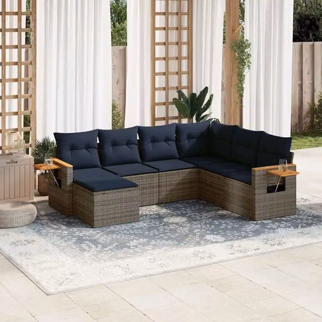 Set Divani da Giardino 7 pz con Cuscini Grigio in Polyrattan 3227048