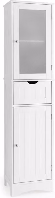 Mobile da bagno moderno DESIGN IN bianco con ante in vetro e ripiani interni, L: 40 cm, P: 19 cm, H: 170 cm – 1