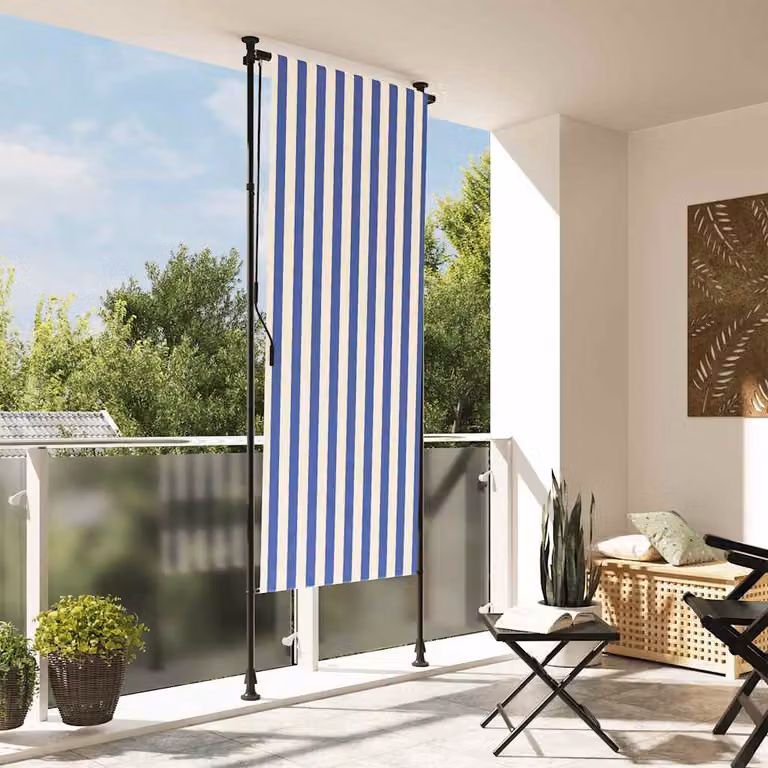Tenda a Rullo Esterna vidaXL in Tessuto e Acciaio, Blu e Bianca, L: 100 cm, H: 270 cm