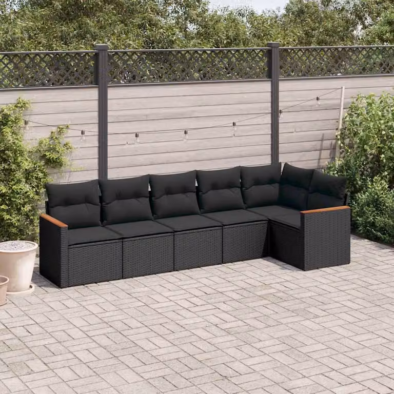 vidaXL Set Divano da Giardino a L 6 pz in Polyrattan Nero con Cuscini Imbottiti e Rivestimenti Rimovibili