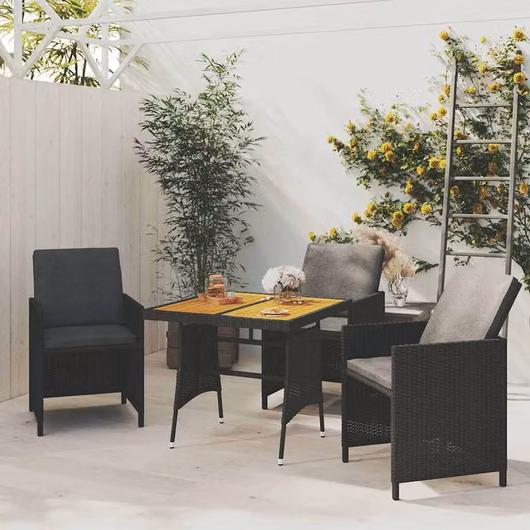 vidaXL Tavolo da giardino quadrato in polyrattan e legno di acacia nero L/P/H: 70 x 70 x 72 cm