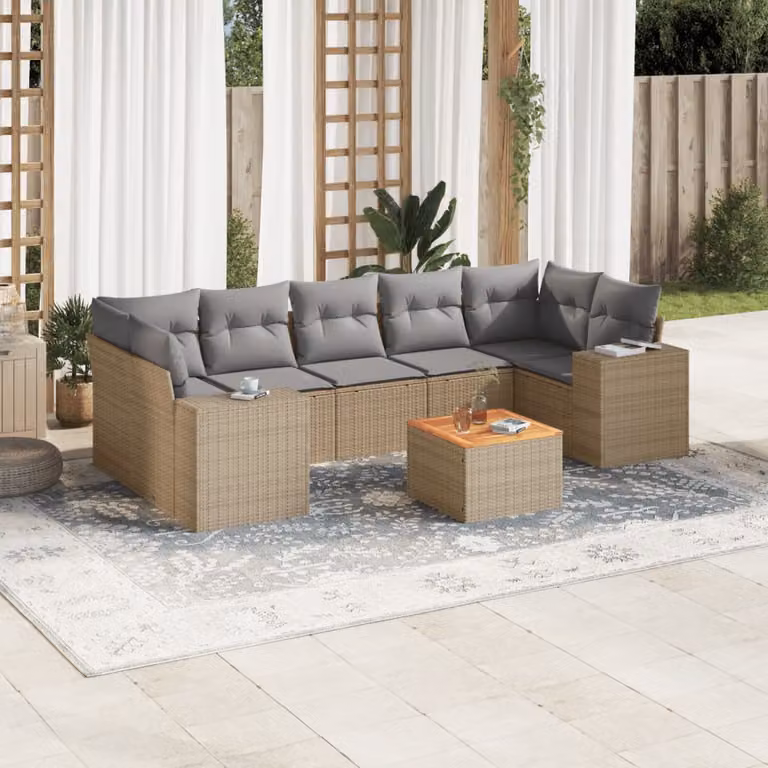 Set Divano da Giardino 8 pz vidaXL in Polyrattan Beige con Cuscini e Tavolino per Terrazza e Giardino