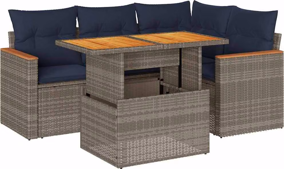 Set Divano da Giardino 5 pz con Cuscini Grigio in Polyrattan