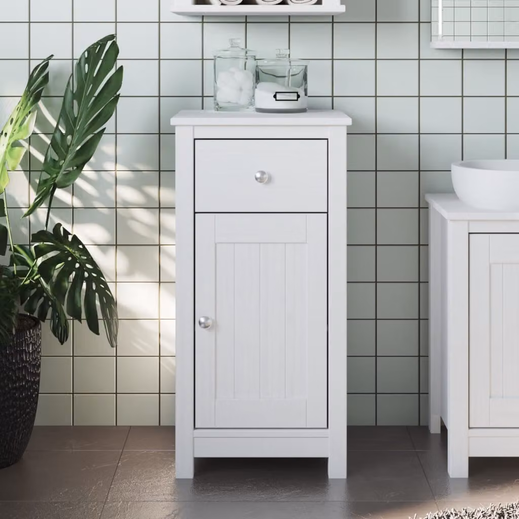 Mobile da bagno vidaXL BERG bianco in legno massello di pino con ante e cassetti L/P/H: 40 x 34 x 80 cm