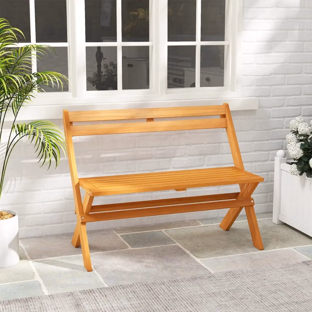 Panca pieghevole da esterno in legno di acacia marrone per 2 persone con portata 360 kg per giardino, balcone o terrazza – 2