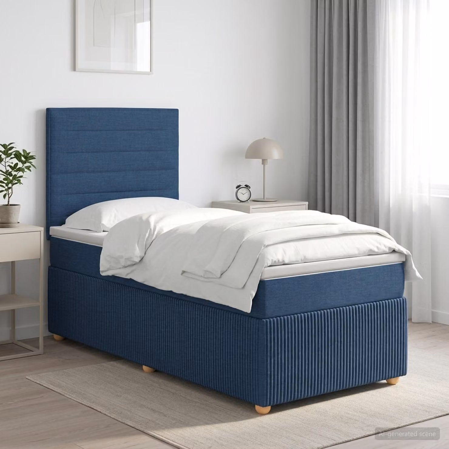 Letto box spring con materasso vidaXL in tessuto blu e bianco, con molle a tasche, L 200 x P 80 cm