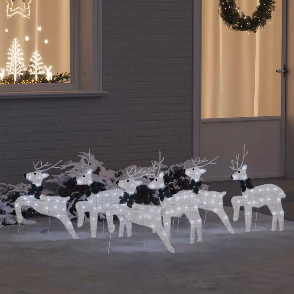 Set di 6 renne decorative con illuminazione LED vidaXL, colore argento e bianco, L/P/H: 45 x 19 x 65 cm