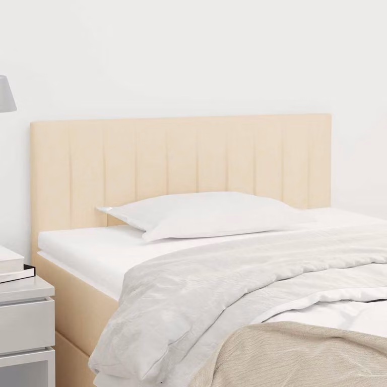 Testiera per letto vidaXL in tessuto beige con struttura in legno, L: 90 cm, P: 5 cm, H: 78-88 cm