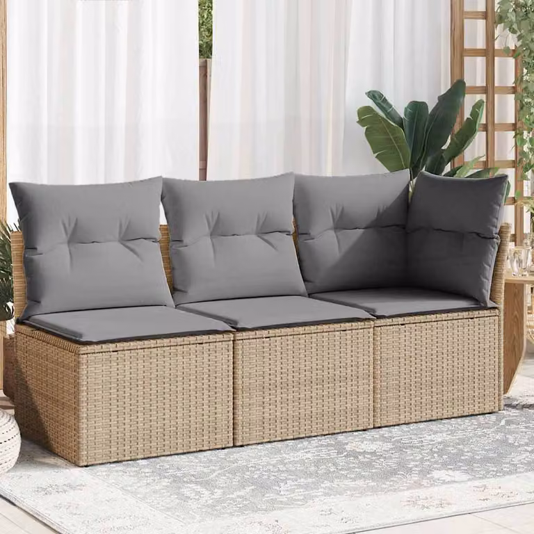 vidaXL Divano da Giardino Moderno a 3 Posti in Polyrattan e Metallo con Cuscini Beige e Grigio