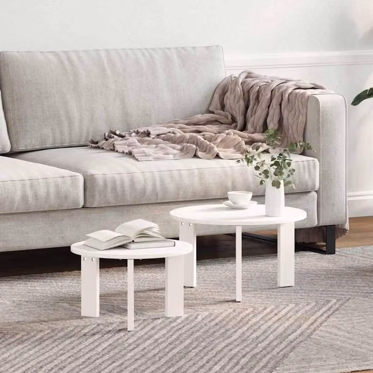 Maison Exclusive - Tavolino da caffè, 2 pezzi, bianco, 47,5 x 47,5 x 27 cm, legno massello di pino