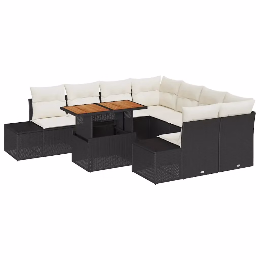 Set Divano da Giardino vidaXL 9 Pezzi in Rattan con Cuscini e Contenitore Nero – 2