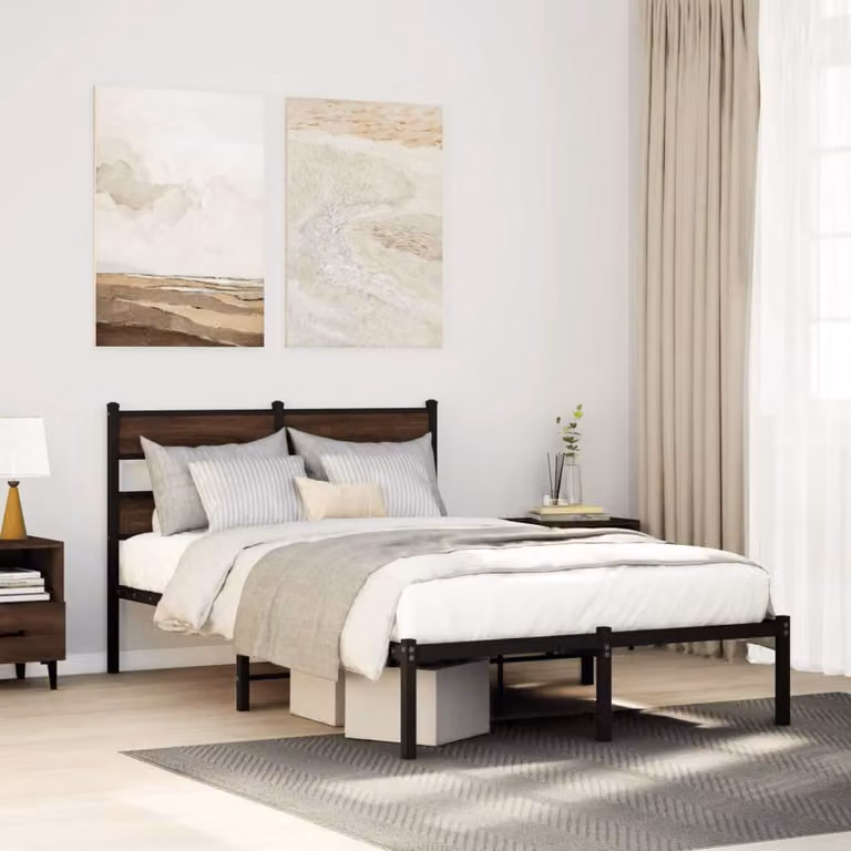vidaXL Giroletto con Testiera in Rovere Marrone e Struttura in Metallo L/P/H: 120 x 200 x 91,5 cm