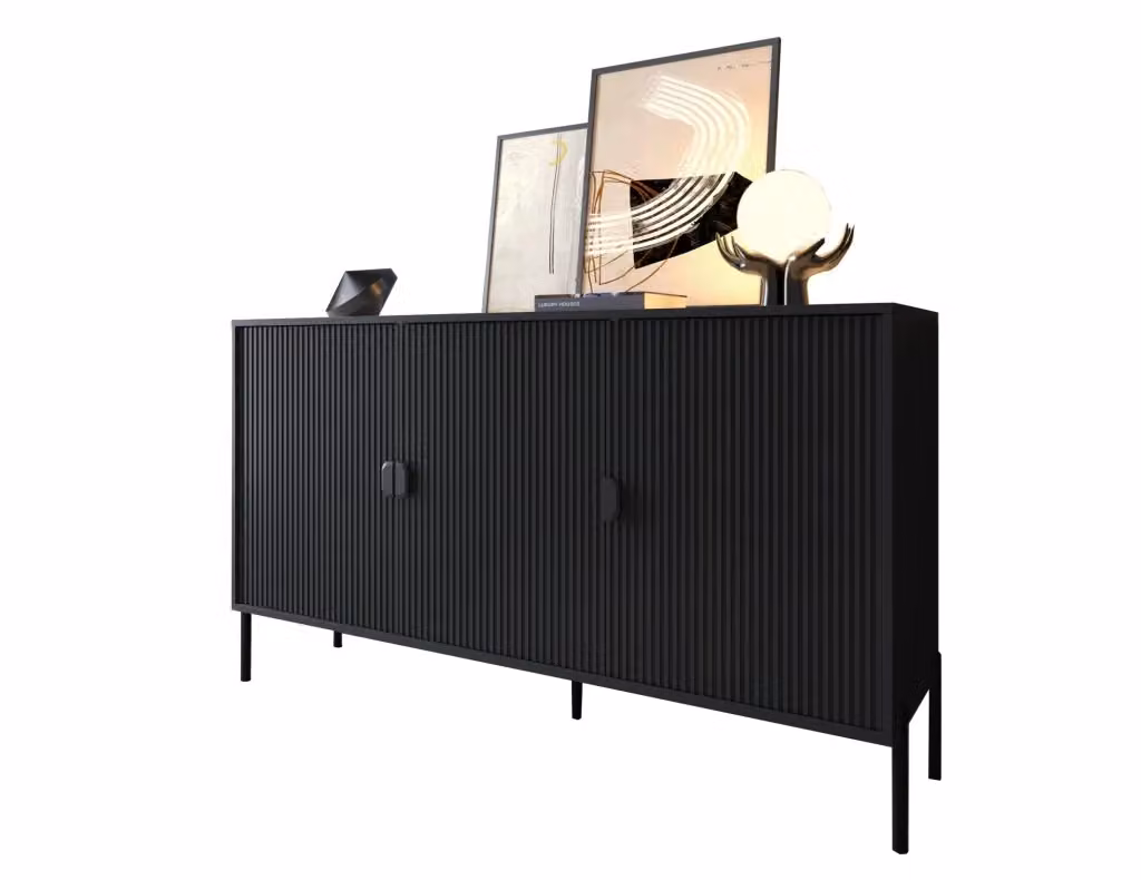 Madia Ostiglia DMORA con cassetti soft close, colore nero opaco, L: 203 cm, P: 49 cm, H: 83 cm – 2