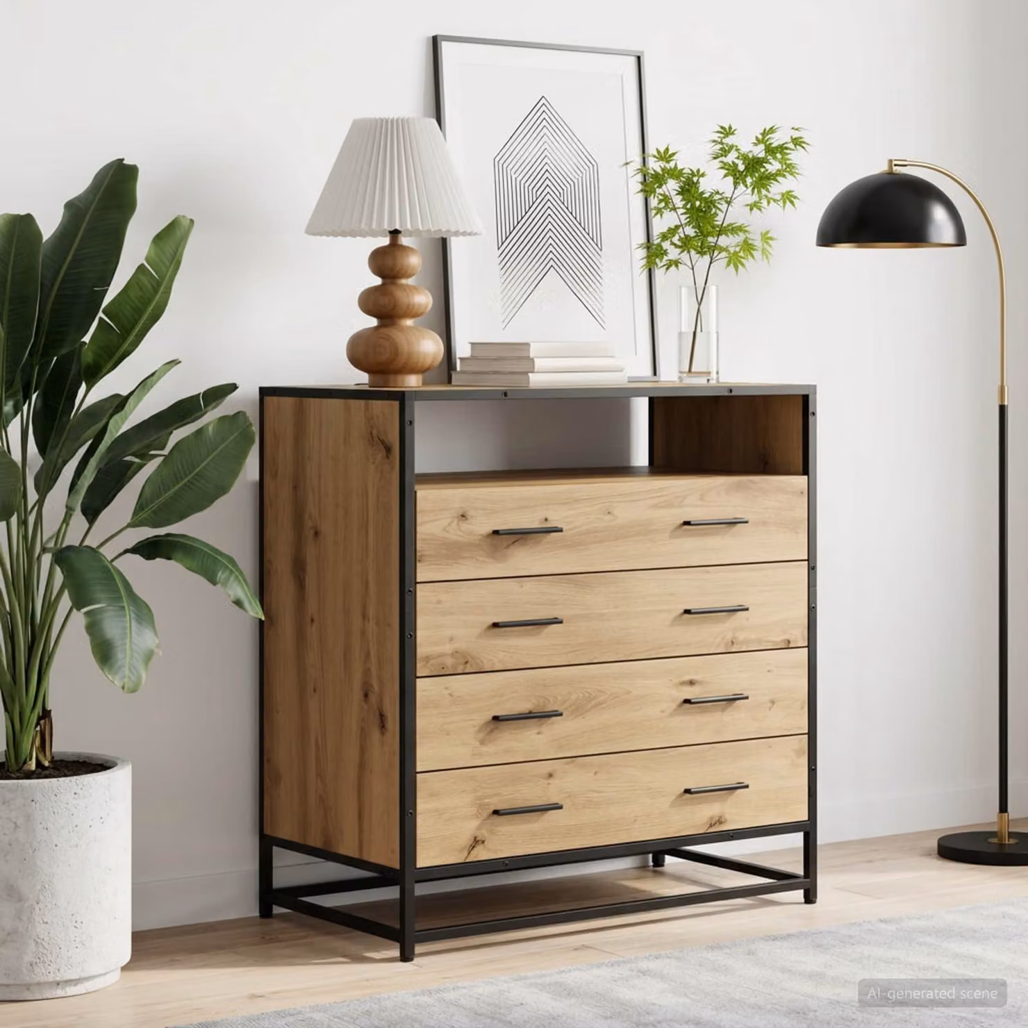 Carrello mobile con 4 cassetti vidaXL in rovere artigianale marrone con ruote