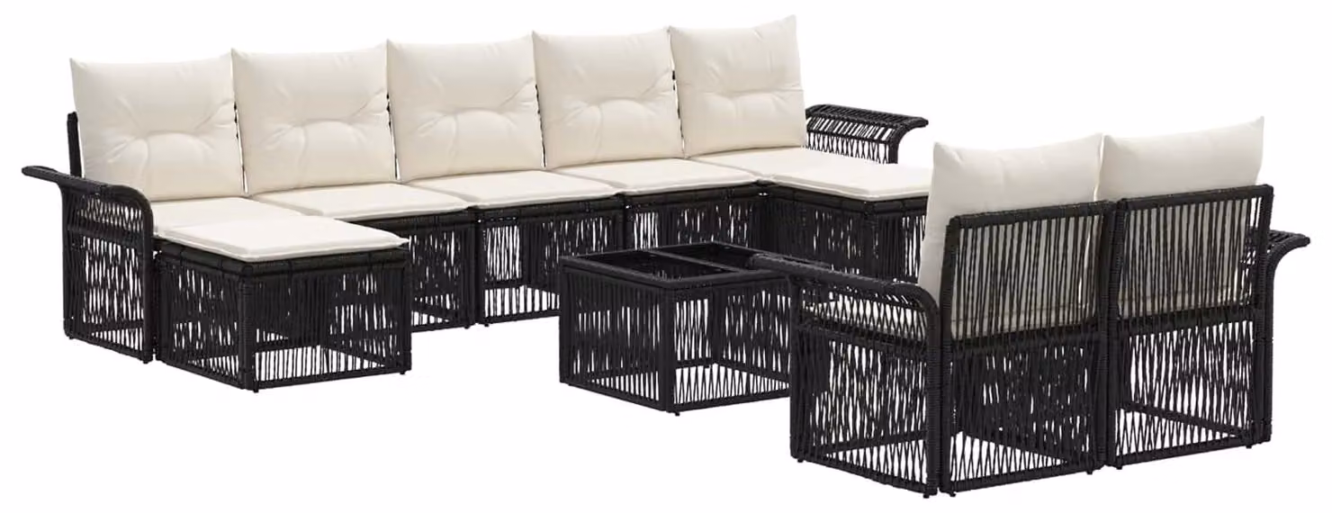 Set Divano da Giardino 10 pcs Nero polyrattan