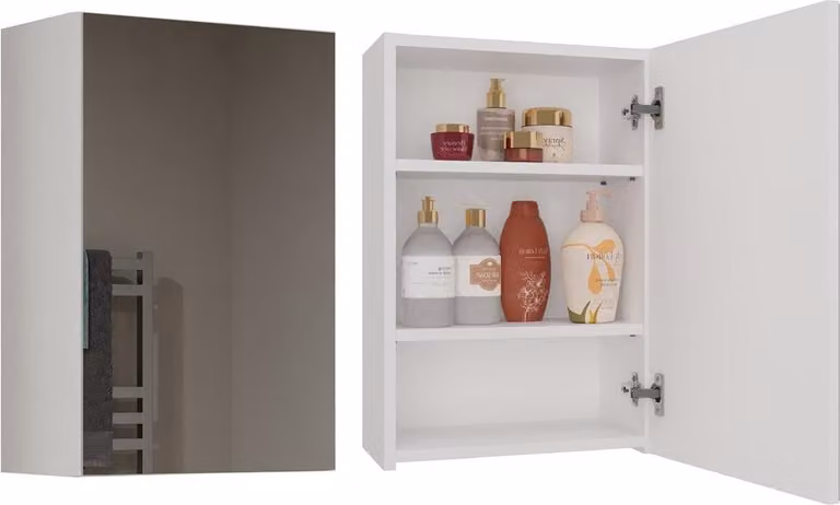 Mobile da bagno sospeso con ante a specchio POLA 1 DL – Compatto e moderno | Bianco | 40x60x22 cm