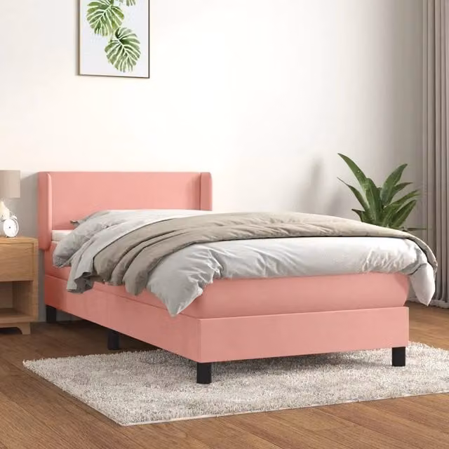 Letto con Giroletto a Molle e Materasso Ibrido vidaXL in Velluto Rosa e Bianco L/P/H: 203 x 90 x 88 cm – 1