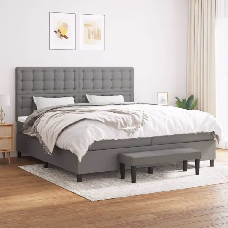vidaXL Letto Ibrido con Giroletto a Molle e Materasso in Tessuto Grigio e Bianco L/P/H: 200 x 200 x 128 cm