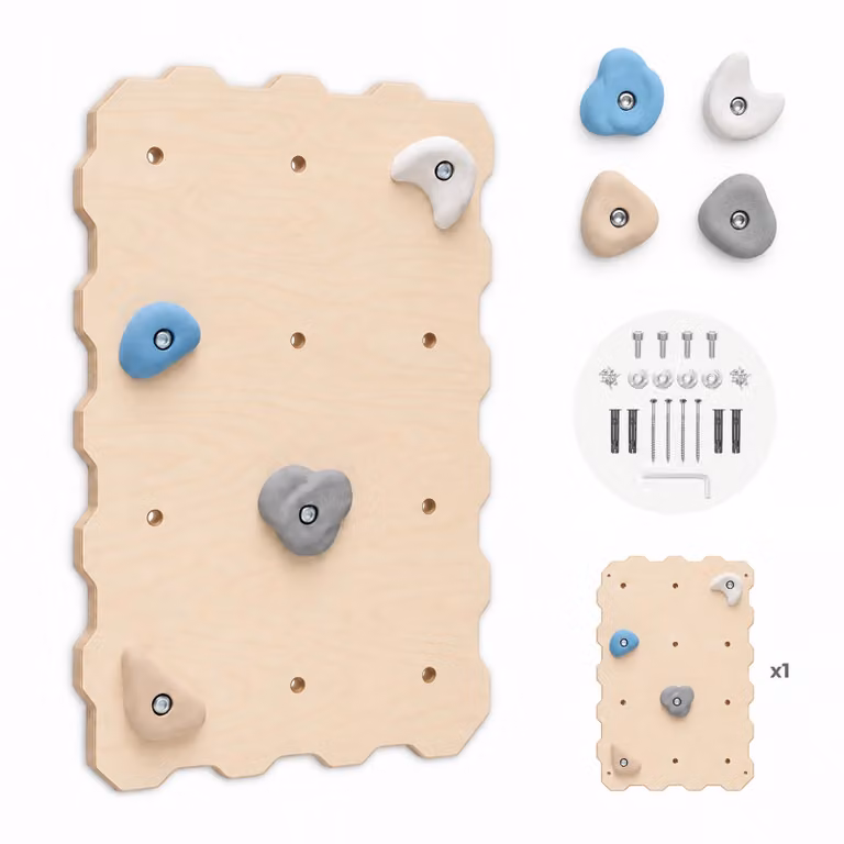 MAMOI® Parete da arrampicata in legno per uso interno con 4 prese da arrampicata | Modulo da arrampicata con pannello in legno multistrato