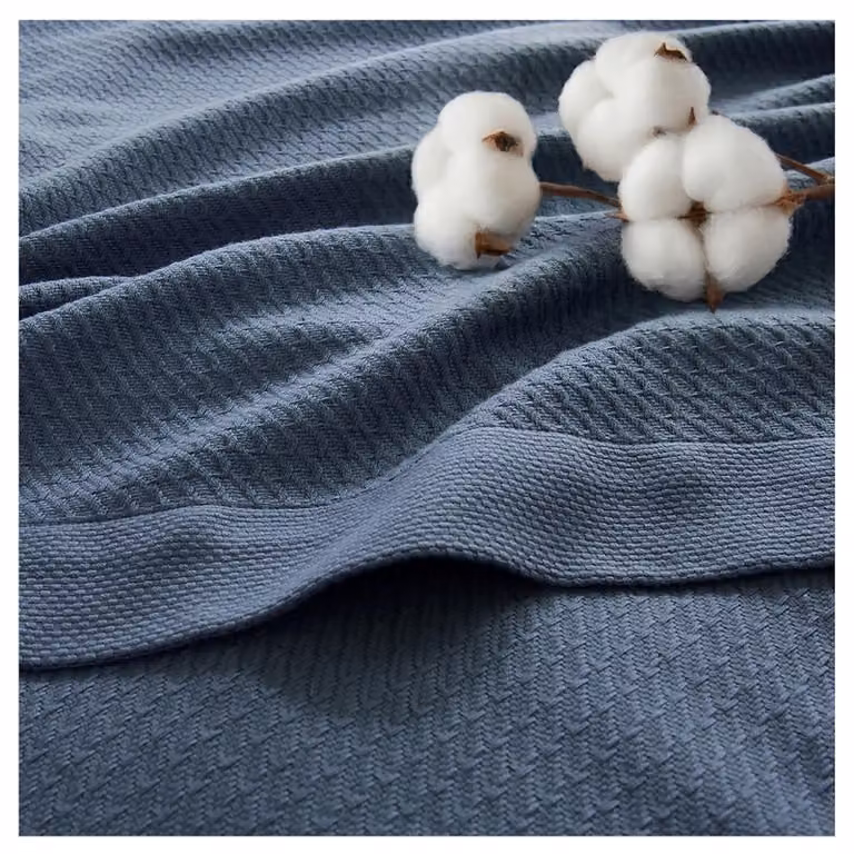 Coperta in cotone 100% egiziano, tessuto a nido d'ape, 90 x 90 pollici, blu, leggera
