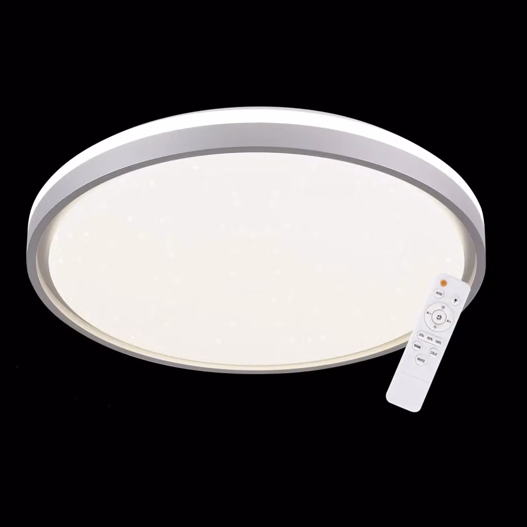Plafoniera LED LÚZETE Tellus da 58W, design circolare moderno in bianco e argento, regolabile con telecomando – 2