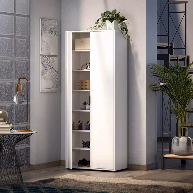 Armadio Multiuso Angitolar DMORA con 2 Ante e 6 Ripiani, Bianco Lucido, L: 72.5 cm, H: 180 cm – 1