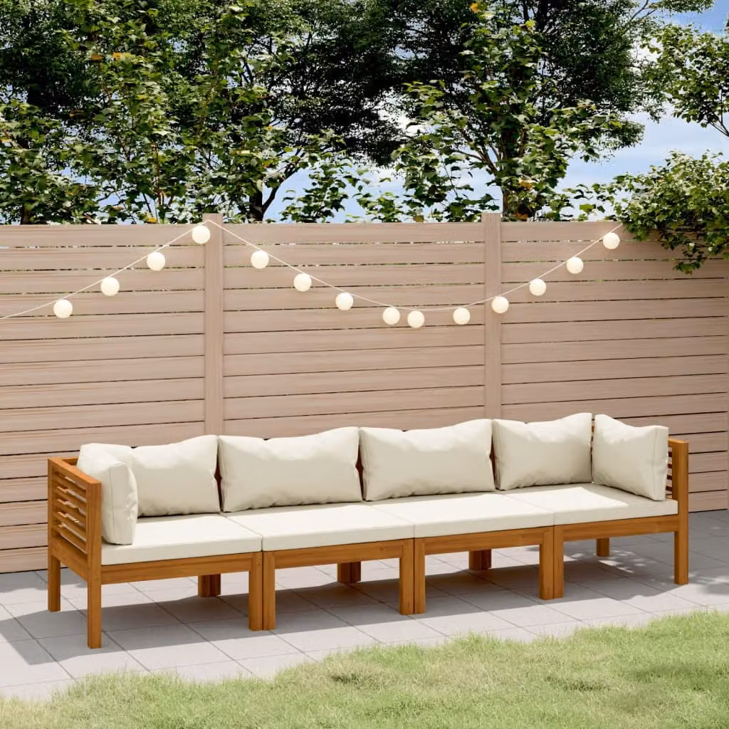 Maison Exclusive - Divano da giardino a 4 posti con cuscini color crema, in legno massello di acacia