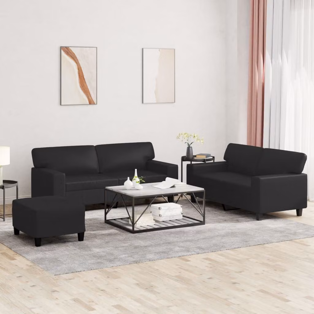 Maison Exclusive - Set divano 3 pezzi in ecopelle nera