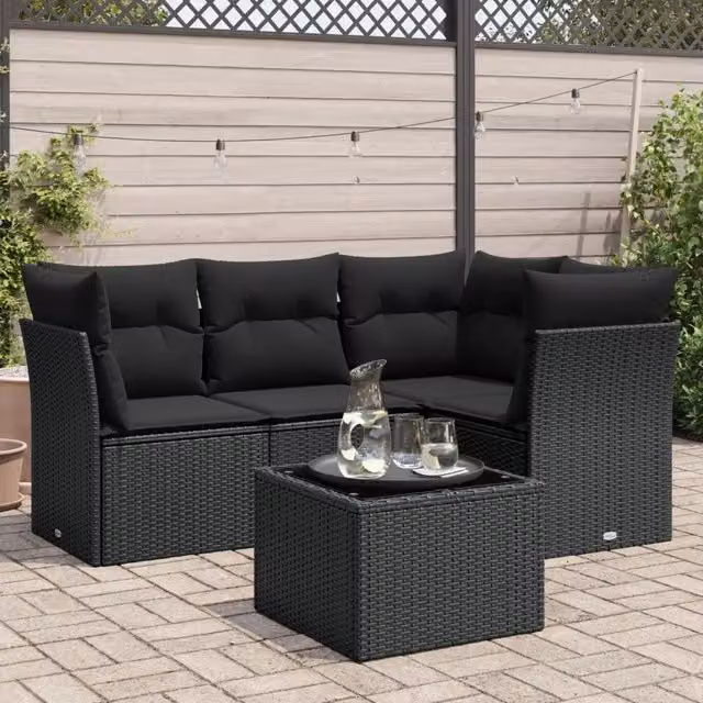 Set Divani da Giardino 5 pz con Cuscini in Polyrattan Nero 3217585