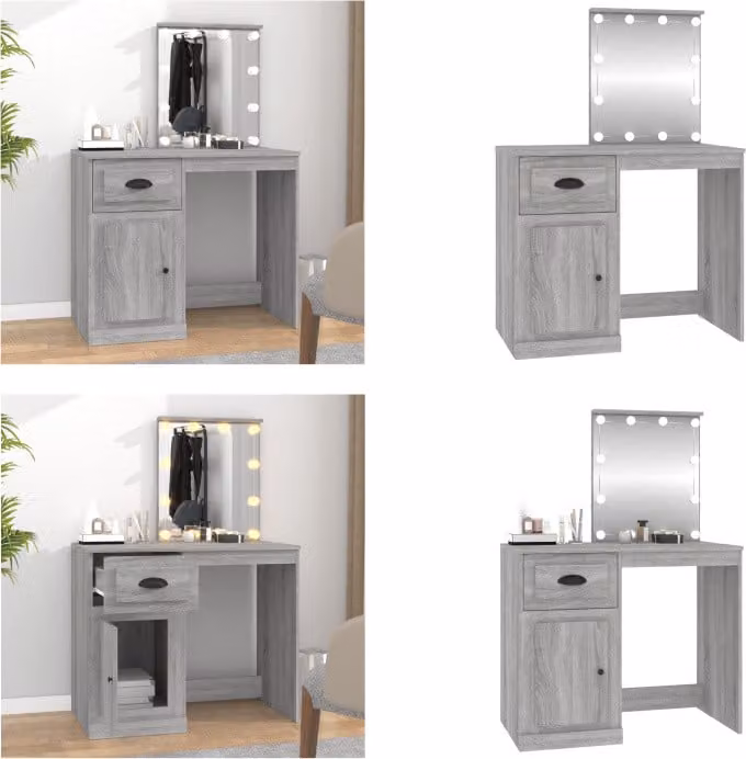 vidaXL Tavolo da toilette con LED Grigio Sonoma 90x50x132,5 cm Materiale a base di legno - Tavolo da toilette - Tavolo da trucco - Tavolo per cosmetici - Tavolo da toilette