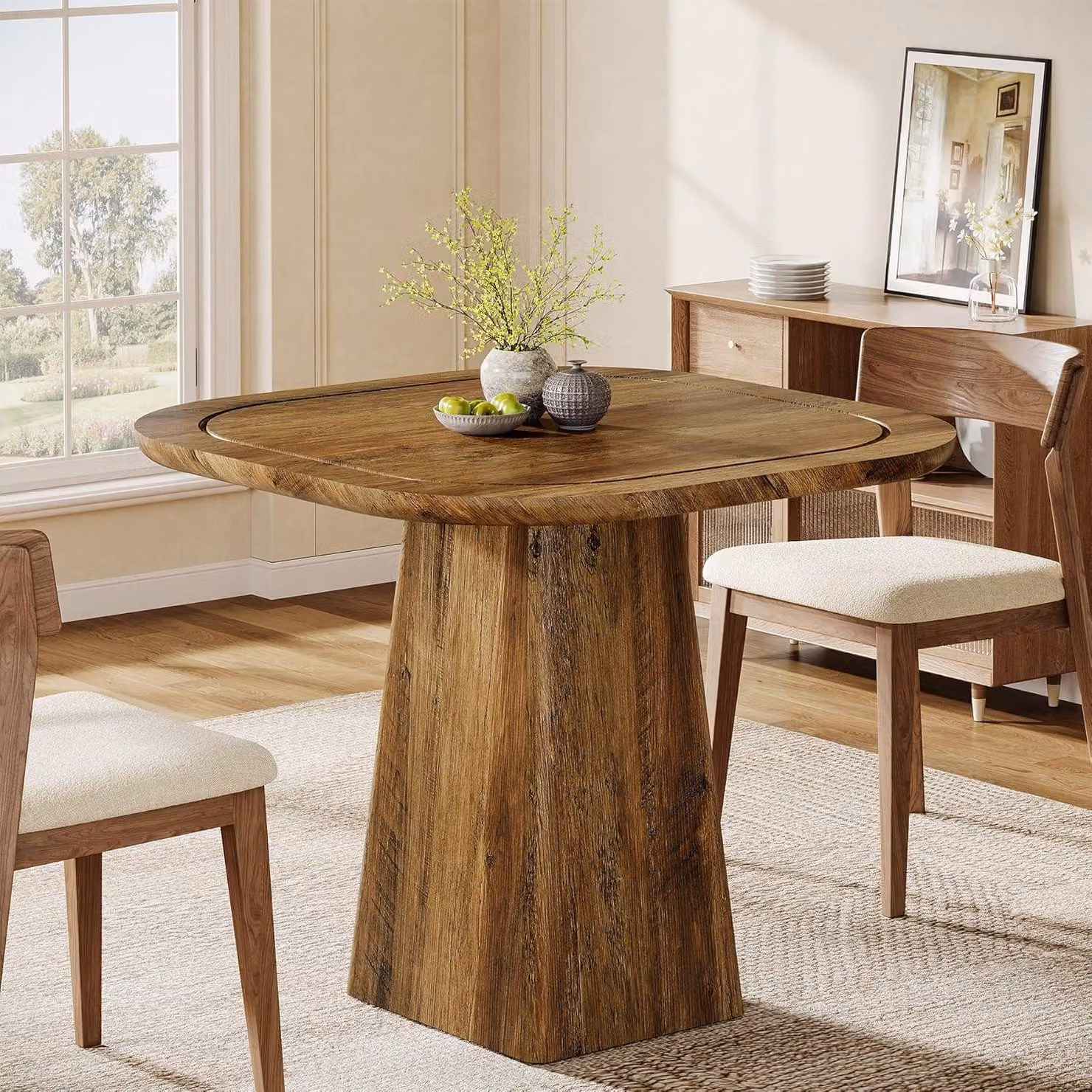 Tavolo da pranzo rotondo Tribesigns per 4 persone, 80 cm, tavolo da pranzo rustico con struttura in metallo, tavolo da cucina rotondo per cucina, soggiorno, sala da pranzo, marrone