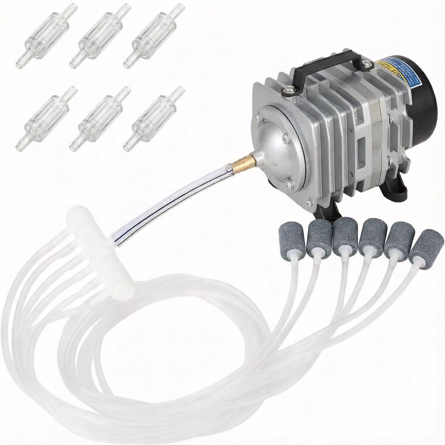 Ossigenatore acquario, aeratore per acquario e laghetto, pompa aria 3600 l h 32W con kit completo 6 uscite