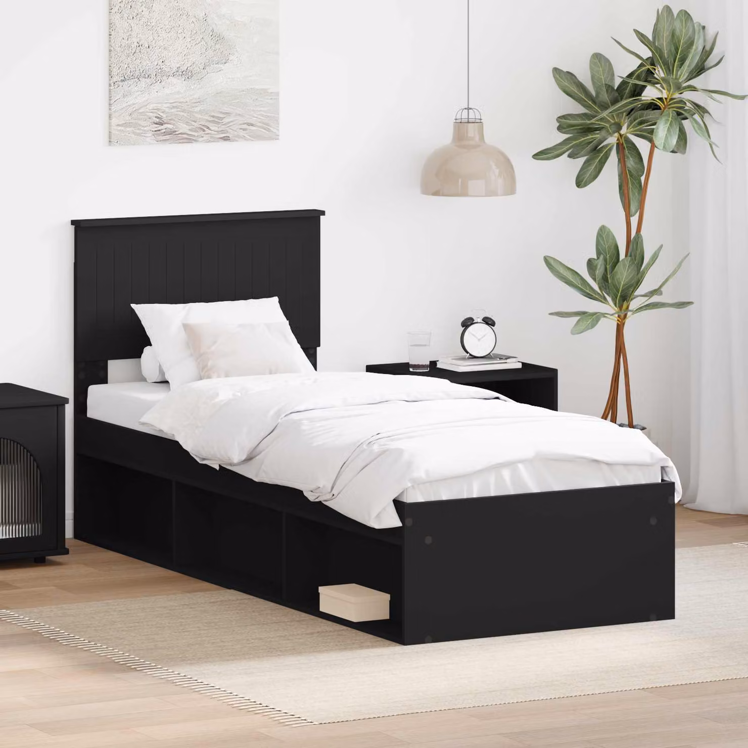 Struttura del letto con testiera vidaXL in pino massello Nero 80 x 190 cm
