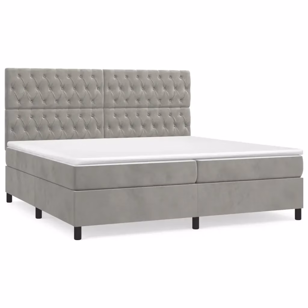 Letto Ibrido con Giroletto a Molle e Materasso vidaXL in Velluto Grigio e Bianco L/P/H: 200 x 200 x 128 cm – 2