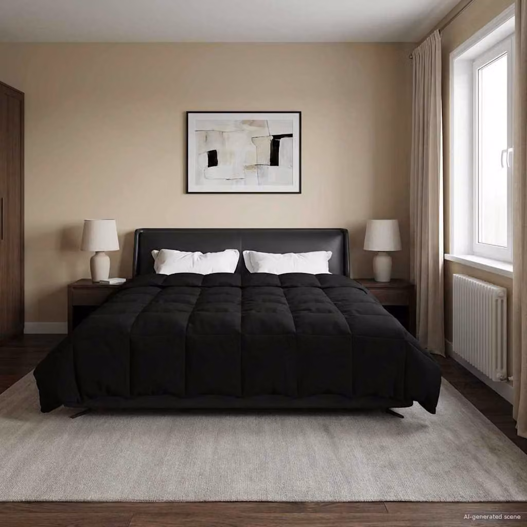 Piumino estivo reversibile vidaXL in microfibra traspirante, Nero, L: 220 cm x P: 260 cm