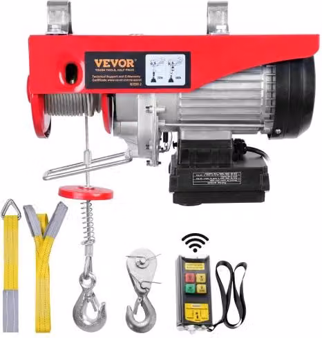 Paranco a Leva Elettrico VEVOR da 250 kg, Motore da 510 W con Telecomando Senza Fili e Altezza 12 m, Colore Rosso