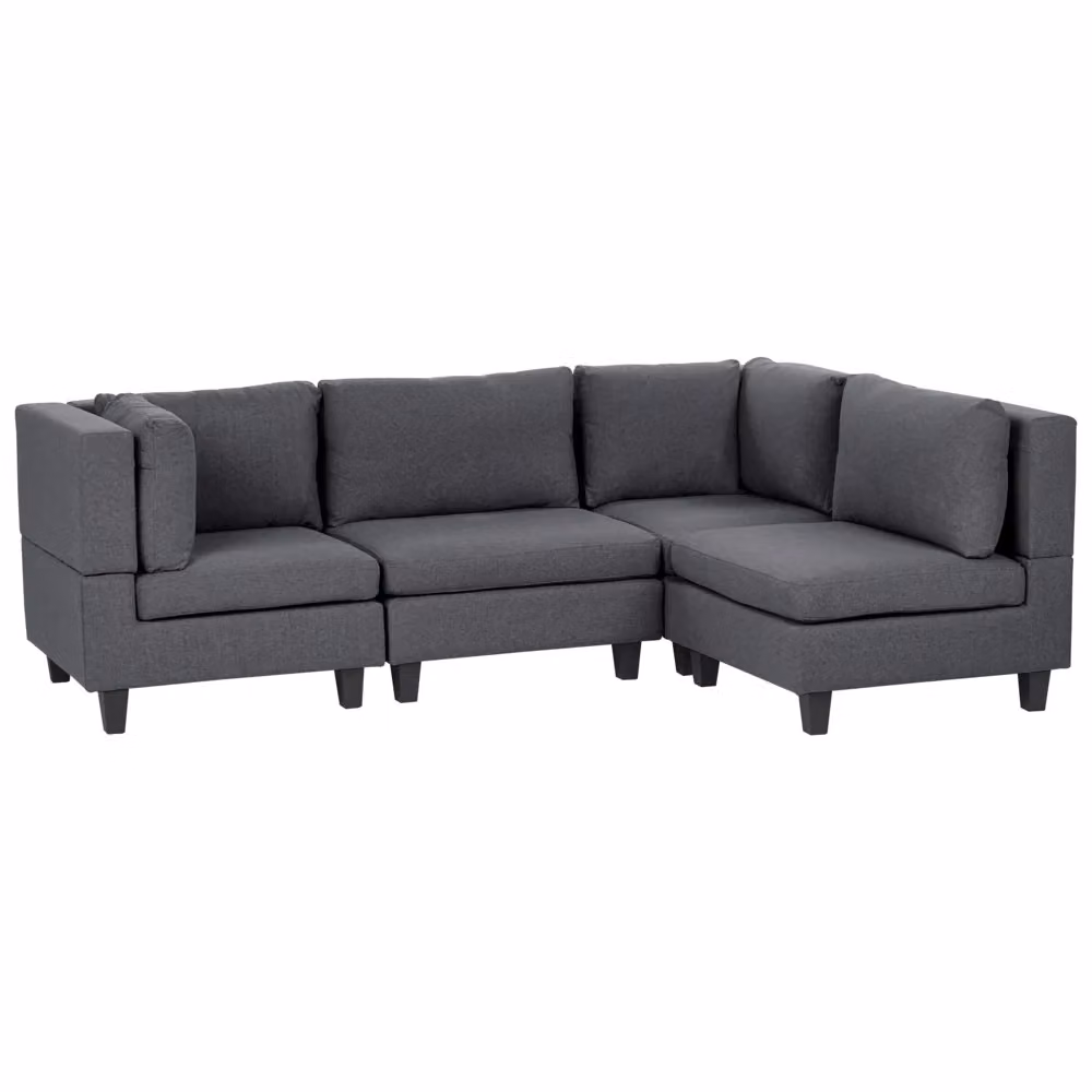 Divano componibile a 4 posti BELIANI in tessuto grigio con ottomana e gambe nere, stile moderno, lato sinistro, L/P/H: 228 x 152 x 80 cm – 2