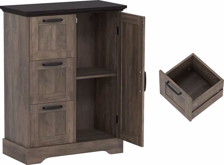 KOMFOTTEU Credenza con 3 cassetti e armadio con ante, mobile da cucina con chiusura magnetica per ante, credenza bassa con protezione antiribaltamento, per soggiorno, sala da pranzo, 60 x 30 x 80 cm (vintage)