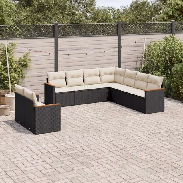 Set Divani da Giardino 9 pz con Cuscini Nero in Polyrattan 3226098