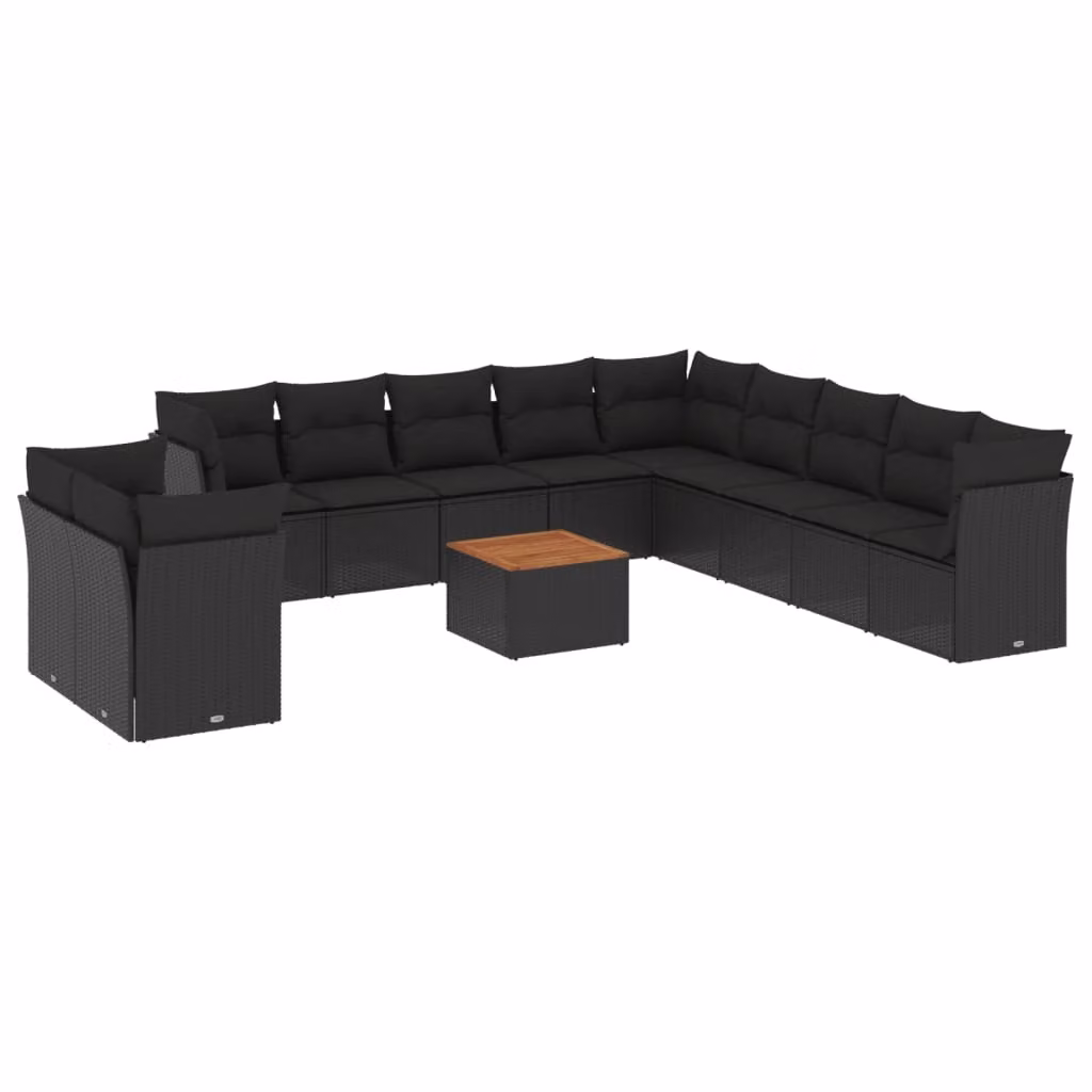 Set Divani da Giardino 12 pz con Cuscini Nero in Polyrattan