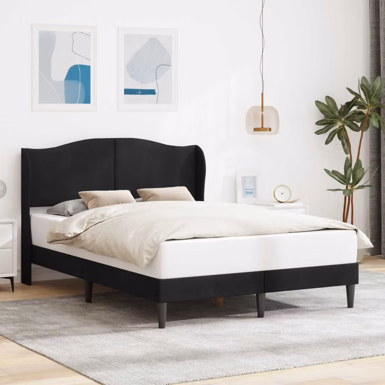 Struttura del letto con testiera vidaXL in velluto nero L/P/H: 140 x 190 x 101 cm
