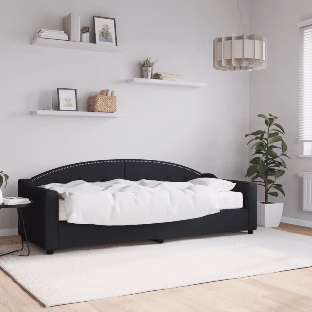 vidaXL Divano Letto Moderno in Tessuto Nero con Materasso L/P/H: 200 x 80 x 75 cm