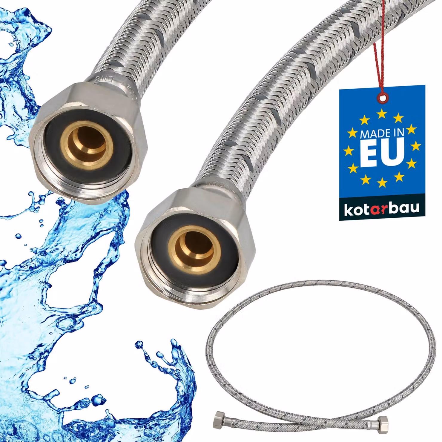 KOTARBAU® Tubo Flessibile per Rubinetto 1/2“ x 1/2“ Rivestito in Acciaio Inox 150 cm Tubo Flessibile per Rubinetto Cucina Argento