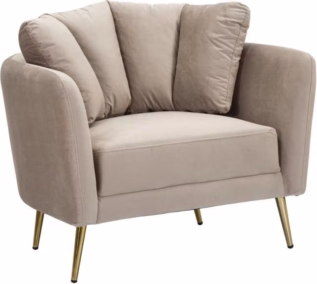 Poltrona lounge Vikasa Home in velluto grigio con dettagli dorati e braccioli L/P/H: 74 x 77 x 77 cm