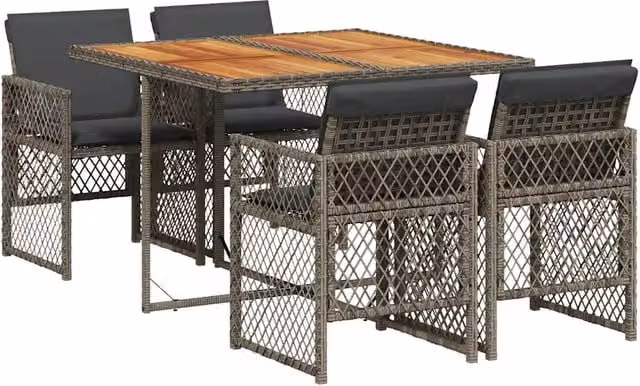 Set da Pranzo da Giardino 5 pz | Set Salotto da Giardino con Cuscini in Polyrattan Grigio