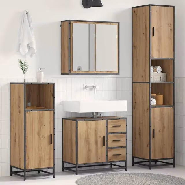 Set di mobili per il bagno 3 pz Rovere artigianale 3402534