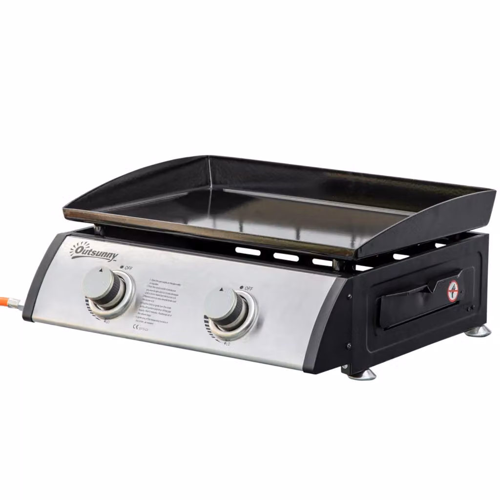 Barbecue a gas da tavolo Outsunny con 2 bruciatori, nero e argento, L: 48,5 cm, P: 46 cm, H: 21 cm – 2