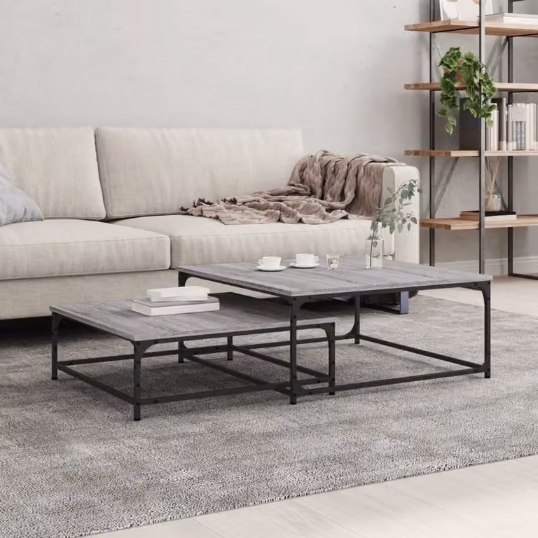 The Living Store Set tavoli 2 pz. Materiale a base di legno Sonoma grigio