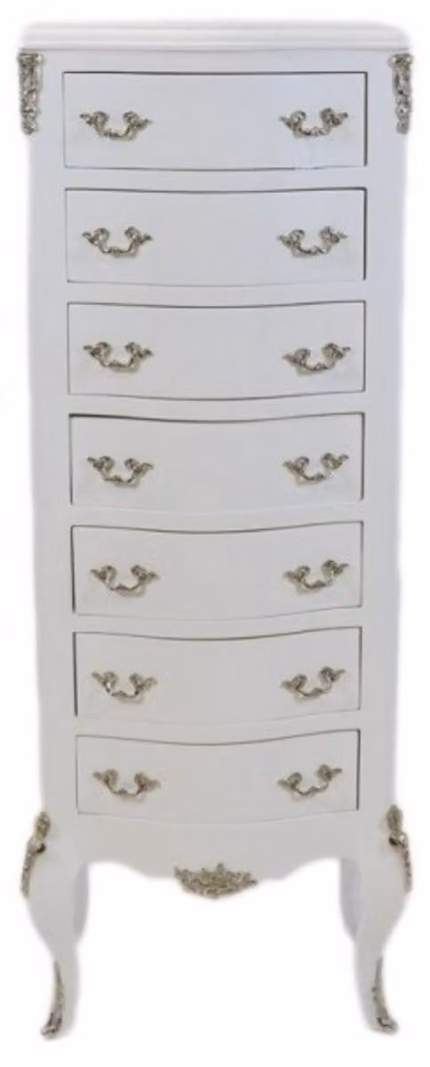 Casa Padrino Cassettone barocco bianco con 7 cassetti 120 x 45 x 35 cm - Stile antico