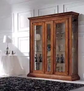 Vetrina KIVIO in legno e vetro stile rustico color noce con 2 ante e ripiani interni L: 50 cm, P: 40 cm, H: 214 cm